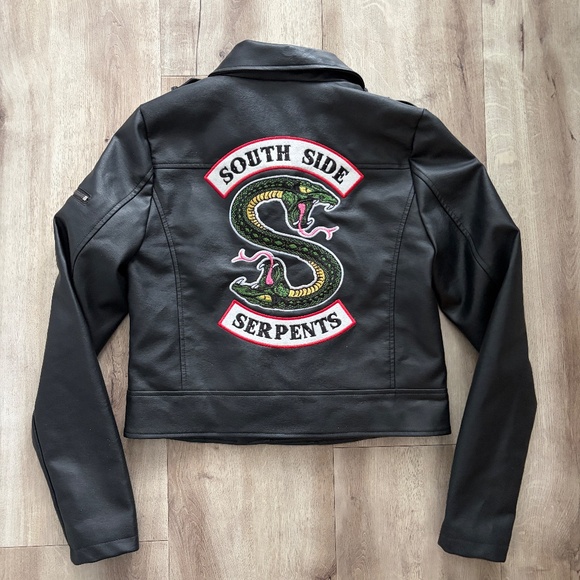 Biker Jacket, Riverdale, Southside Serpents, Faux Leather, Embroidered, Size S - Picture 10 of 14